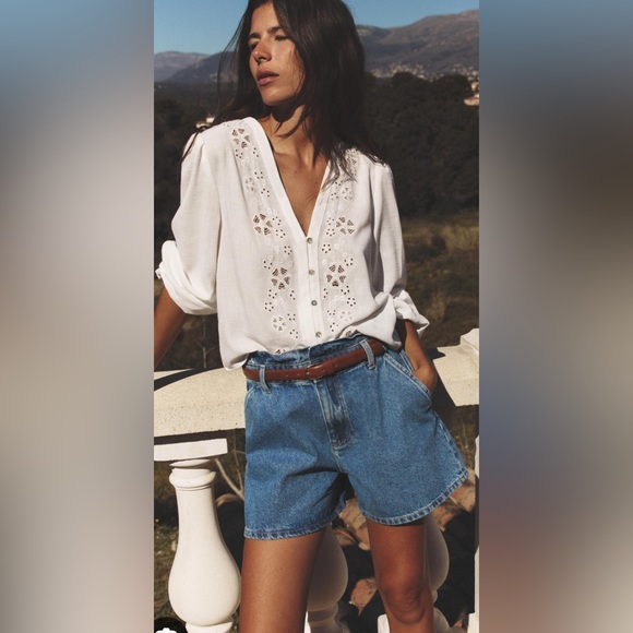 NWOT ZARA embroidery eyelet white blouse- M